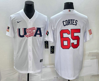 Mens USA Baseball #65 Nestor Cortes 2023 White World Classic Stitched Jersey->2023 world baseball classic->MLB Jersey